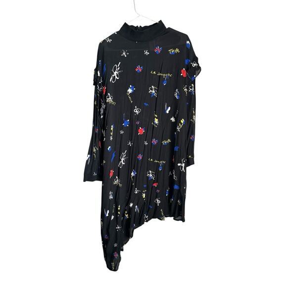 Collusion French Graffiti Printed Asymmetrical Mock Neck Long Sleeve Dress 12‎ - Picture 1 of 6